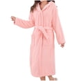 thumbnail image 1 of Fleece Long Bathrobe for Women's Drawstring Adjustable Long Sleeve Velvet Knit Sweater Spa Robe Plush Soft Sweaters Kimono Robe Comfy Fall Fashion Outfits Winter Clothes, 1 of 5