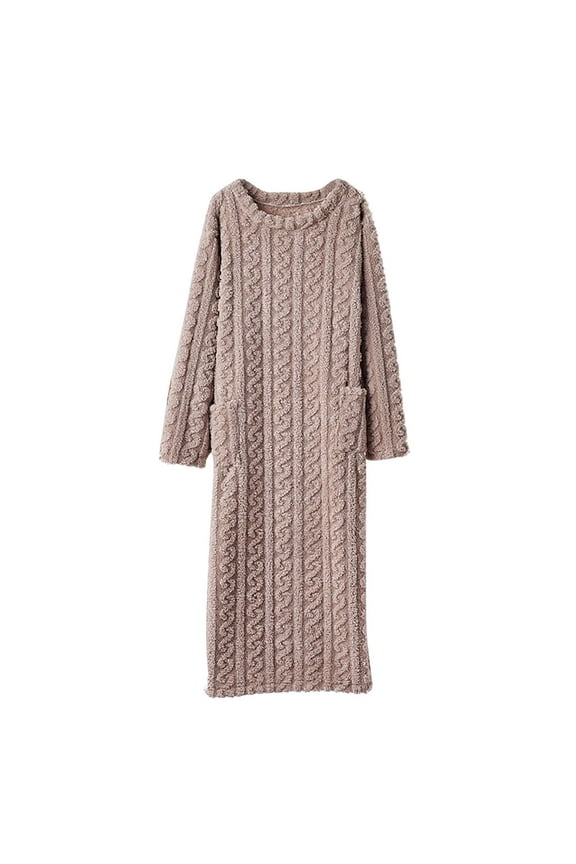 Fleece Long Bathrobe for Women's Plush Soft Long Sleeve Thermal Spa Robe Solid Basic Ultra Soft Textured Nightgown Loungewear