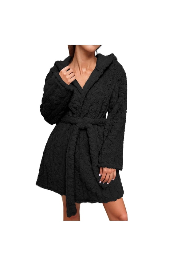 Fleece Long Bathrobe for Womens Drawstring Adjustable Ultra Soft Textured Sleepwear Spa Robe Long Sleeve Loungewear Plush Soft Kimono Robe