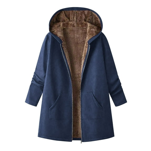 Fleece Long Jacket for Women Casual Full Zip Up Sherpa Lined Coat Long Sleeve Solid Color Oversized Warm Winter Outerwear with Pocket