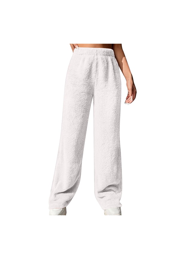 Fleece Lounge Pants Women Winter Plush Fluffy Pajama Pants Comfy Soft Warm Fleece Lounge Long Pants Sleepwear Bottoms Plush Teddy Fur Loose Trousers Yoga Pants Ladies