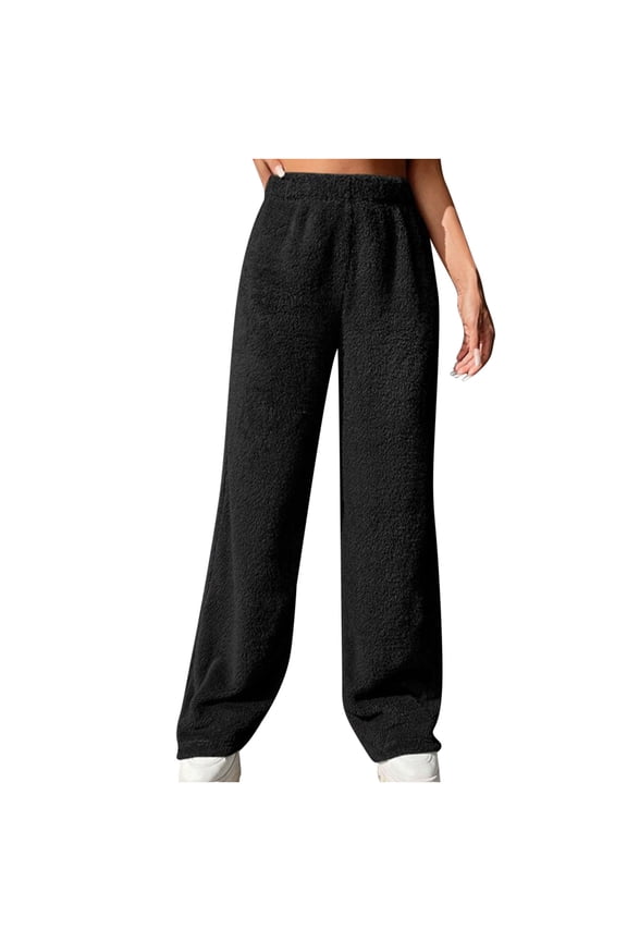 Fleece Lounge Pants Women Winter Plush Fluffy Pajama Pants Comfy Soft Warm Fleece Lounge Long Pants Sleepwear Bottoms Plush Teddy Fur Loose Trousers Yoga Pants Ladies