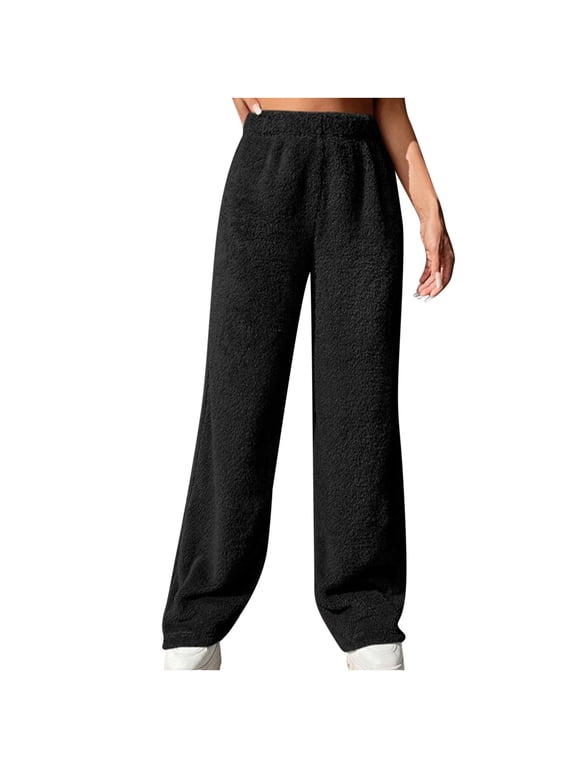 Fleece Lounge Pants Women Winter Plush Fluffy Pajama Pants Comfy Soft Warm Fleece Lounge Long Pants Sleepwear Bottoms Plush Teddy Fur Loose Trousers Yoga Pants Ladies