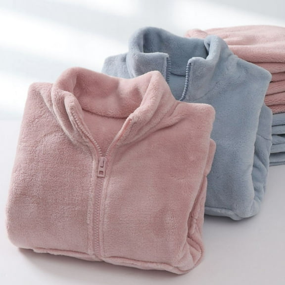 Fleece Loungewear for Toddler Little Boy Girl Winter Warm Pajamas Set Soild Zipper Sweatshirt Top and Pants 4-12Y