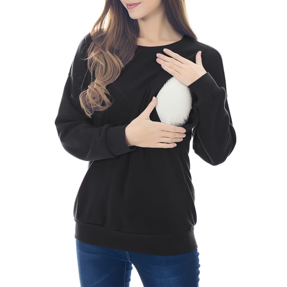 Fleece Maternity Nursing Tops Sweatshirt Long Sleeve Breastfeeding Shirts Clothes for Women