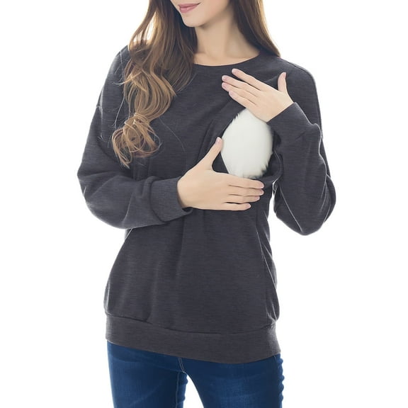 Fleece Maternity Nursing Tops Sweatshirt Long Sleeve Breastfeeding Shirts Clothes for Women