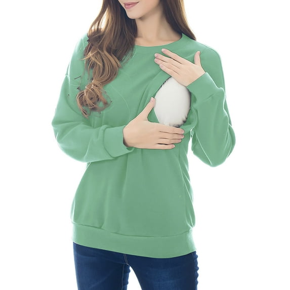 Fleece Maternity Nursing Tops Sweatshirt Long Sleeve Breastfeeding Shirts Clothes for Women