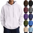 thumbnail image 1 of Fleece Men Hoodies Blank Thick Fall Sweatshirt for Men Ribbed Cuffs Drawstring Hood with Pocket Brown XL, 1 of 6