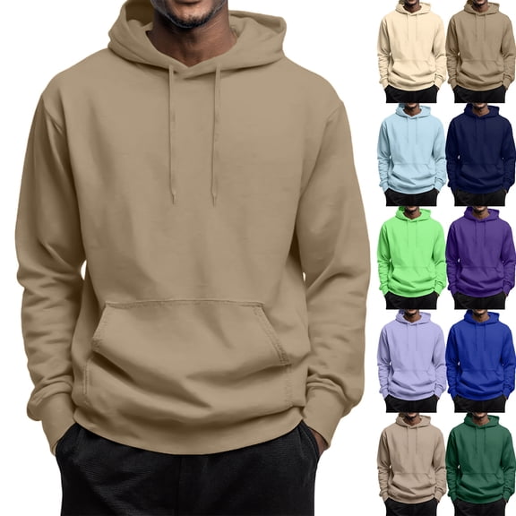 Fleece Mens Hoodies Pullover Oversized Heavyweight Winter Sweatshirt Men Ribbed Cuffs Pullover Kangaroo Pocket Camel M