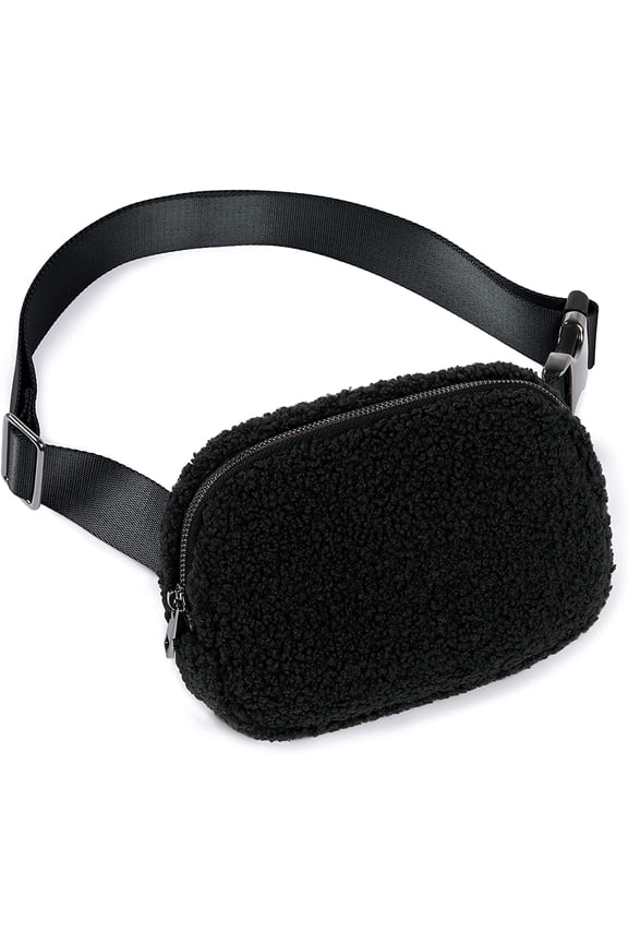Fleece Mini Belt Bag with Adjustable Strap, Sherpa Small Waist Pouch Fanny Pack for Workout Running Travelling Hiking