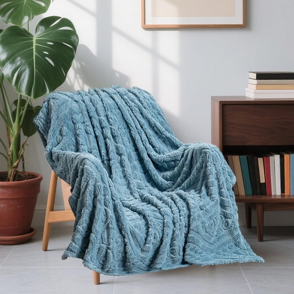Fleece Nap Shawl Throw Blanket for Sofa or Bed, Soft Warm Small Lap and Travel Blanket