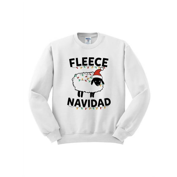 Fleece Navidad Christmas Crewneck Sweatshirt Large White