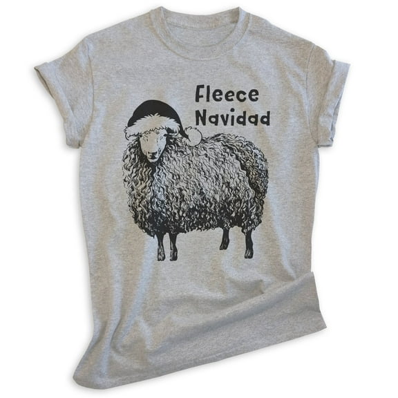 Fleece Navidad T-shirt, Unisex Women's Men's Shirt, Funny Christmas Xmas Feliz Navidad Sheep, Heather Gray, XX-Large