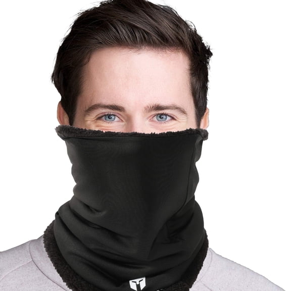 Fleece Neck Warmer | Neck Gaiter Face Mask, Motorcycle Mask, Snowboard Mask & Ski Mask w/UV, Dust & Wind Protection | Perfect Cold Weather Running Gear for Women & Men (BLACK)