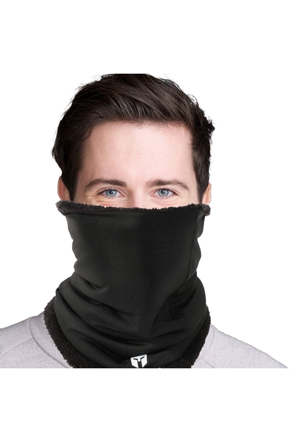 Fleece Neck Warmer | Neck Gaiter Face Mask, Motorcycle Mask, Snowboard Mask & Ski Mask w/UV, Dust & Wind Protection | Perfect Cold Weather Running Gear for Women & Men (BLACK)