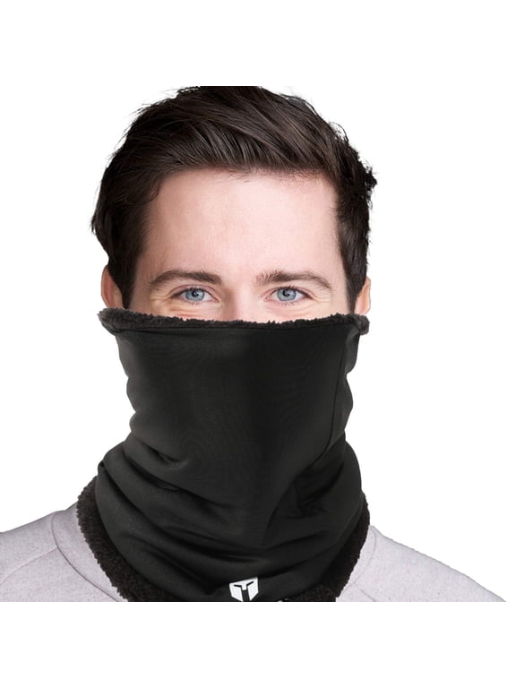 Fleece Neck Warmer | Neck Gaiter Face Mask, Motorcycle Mask, Snowboard Mask & Ski Mask w/UV, Dust & Wind Protection | Perfect Cold Weather Running Gear for Women & Men (BLACK)