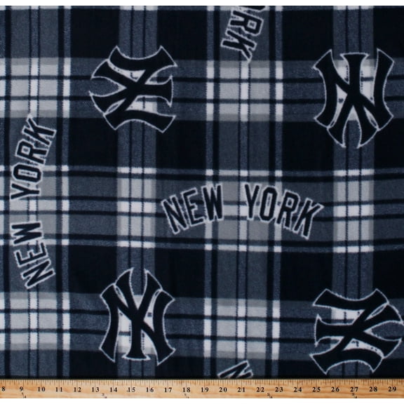 Fleece New York Yankees MLB Baseball Plaid Fleece Fabric Print by the Yard (s6605bf)