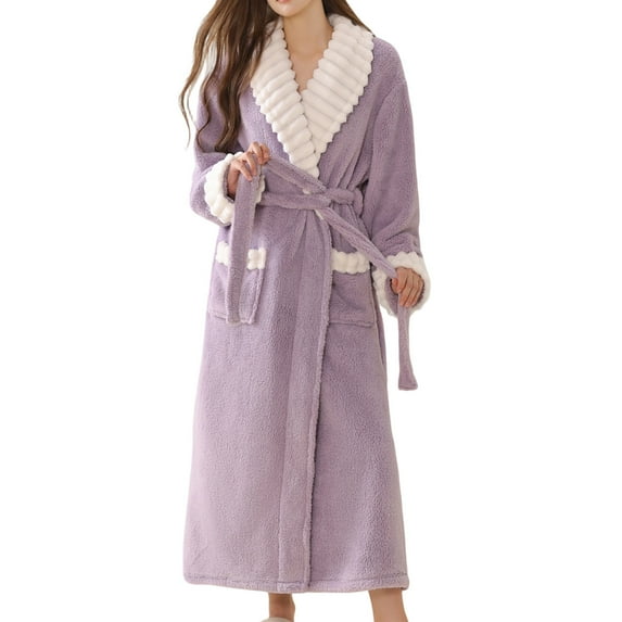 Fleece Nightgown Long Sleeve Fuzzy Robe for Women Warm Robes Women'S Robes Flannel Nightgown