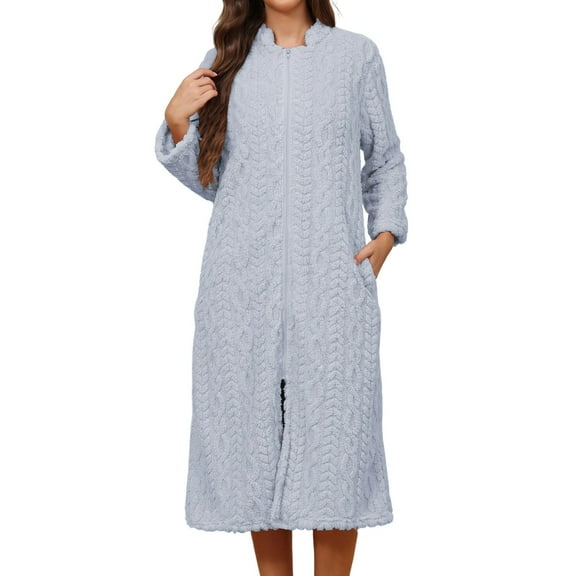 Fleece Nightgown Long Sleeve Zipper Hooded Fuzzy Lounge Set Women Warm Robe Women's Robes Flannel Nightgown