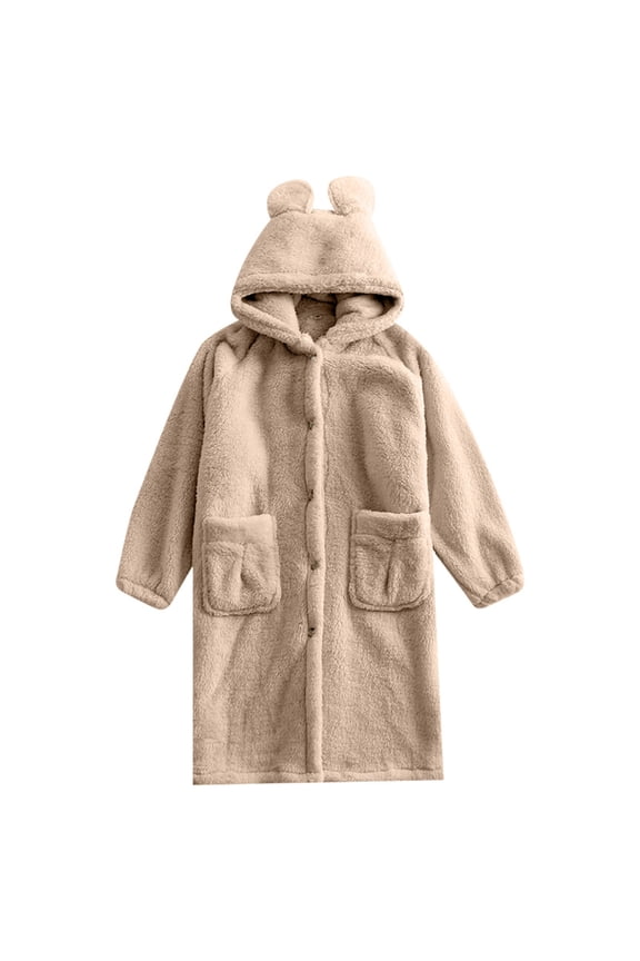 Fleece Nightgown for Women Long Sleeve Button Down Hooded Fuzzy Lounge Set Women Warm Pajamas Womens Robes Flannel Pajamas for Women