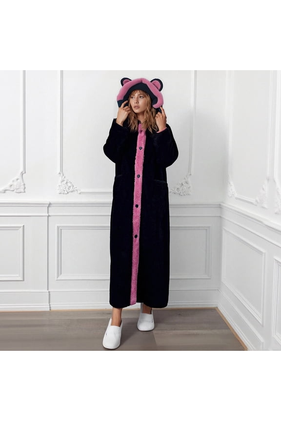 Nightgown for Women Long Sleeve Button Down Hooded House Coat Women Warm Robe Womens Robes Long Flannel Night Gown