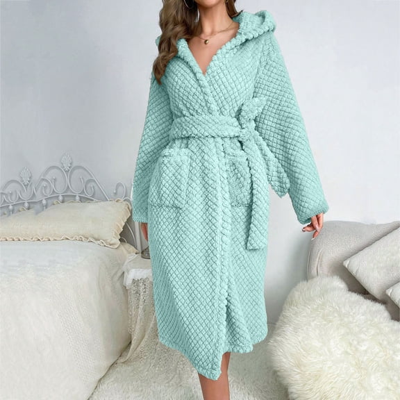 Nightgown for Women Long Sleeve Hooded Fuzzy Lounge Set Women Warm Robe Women's Robes Robes for Women Long