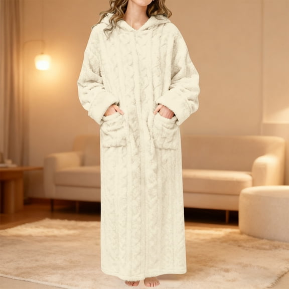 Nightgown for Women Long Sleeve Hooded Fuzzy Robes for Women Long Warm Robes Women's Robes Women's Long Nightgowns