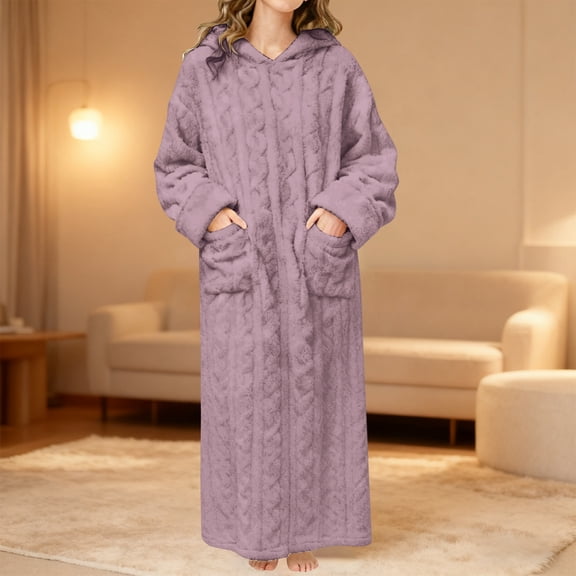 Nightgown for Women Long Sleeve Hooded Lounge Robes for Women Warm Robes Womens Robes Long Ladies Robe
