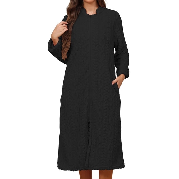 Nightgown for Women Long Sleeve Zipper Hooded Womens Housecoat Warm Robes Womens Robes Long Ladies Robe