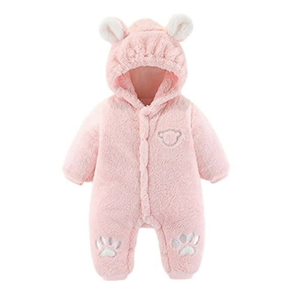 Onesie Baby Pink Onesies Long Sleeve Thermal Jumpsuit Bear Hooded Onesie Warm Clothes for Baby Girl Boy Winter Clothes 0-3 Months