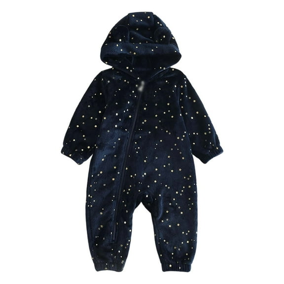 Fleece Onesie Baby Star Newborn Onesie Long Sleeve Zipper Hooded Jumpsuit Infant Snowsuit Infant Boy Winter Clothes 18-24 Months