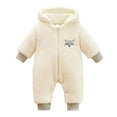 thumbnail image 1 of Fleece Onesie Baby White Onesie Baby Long Sleeve Button down Jumpsuit Romper Bear Ears Hooded Baby Snow Suit Newborn Clothes Boy 0-3 Months, 1 of 6