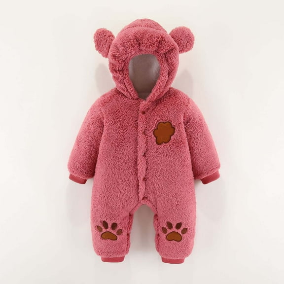 Fleece Onesie Kids Red Baby Onesies Long Sleeve Button down Hooded Romper Girls Cartoon Bear Jumpsuit Baby Snow Suit Onesies 1-3 months
