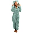 thumbnail image 1 of Fleece Onesie Pajamas for Women Fuzzy Sherpa One Piece Zipper Hooded Romper Cute Warm Winter Flannel Loungewear, 1 of 9