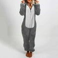 thumbnail image 1 of Fleece Onesie Pajamas for Women Zipper Hooded Jumpsuit Adult Plush One Piece Sleepwear Color Block Long Sleeve Cozy Soft Romper Christmas Pajamas, 1 of 8