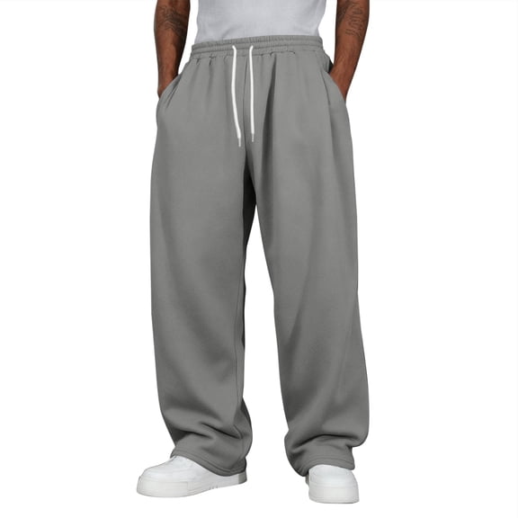 Men's Fleece Open Bottom Sweatpants Drawstring Elastic Waist Relaxed Fit Jogger Sweatpants with Pockets