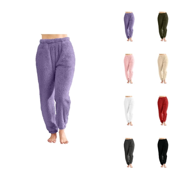 Pajama Pants Women 2026 Winter Comfort Thermal Fuzzy Pj Pants Long Lounge Bottoms with Pockets Sleepwear