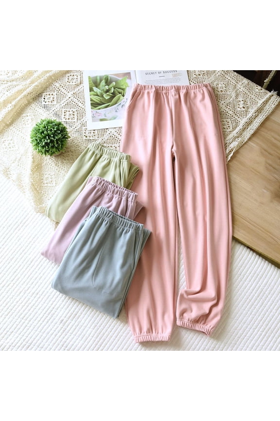 Fleece Pajama Pants for Women Fall Winter Solid Color Thickened Velvet Long Pants Home Warm Pants Pajamas with Pockets