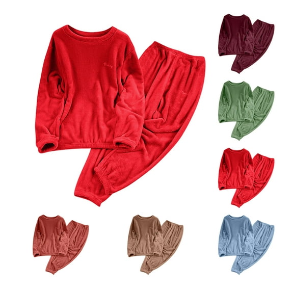 Fleece Pajama Sets for Women 2 Piece Warm Winter Lounge Set Fluffy Fuzzy Sherpa Lined Pj Set Thermal Plush Sleep Sets Red S
