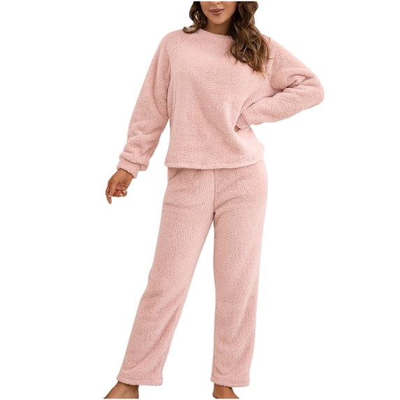 Fleece Pajamas Set for Women's Soft Casual Warm Winter Sweatsuit Pullover and Long Pants Sets Fuzzy Pj's Loungewear
