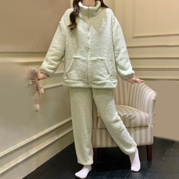 Pajamas Women Long Sleeve Fuzzy Sleepwear and Pants 2 Piece Women's Pajama Sets