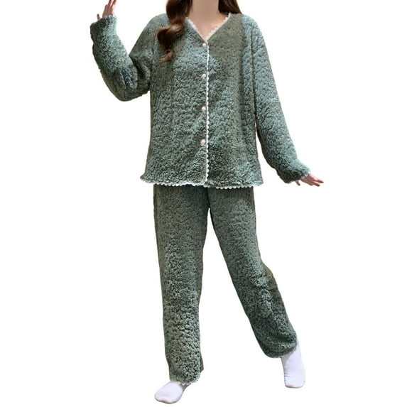 Pajamas for Women Long Sleeve Fuzzy Sleepwear Pullover Pants Two Piece Warm Womens Pajamas