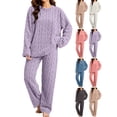 thumbnail image 1 of Fleece Pajamas for Women Set,Crew Neck Long Sleeve Top and Wide Leg Pants 2 Piece Thick Warm Loose Loungewear Sleepwear, 1 of 6