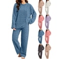 thumbnail image 1 of Fleece Pajamas for Women Set,Crew Neck Long Sleeve Top and Wide Leg Pants 2 Piece Thick Warm Loose Loungewear Sleepwear, 1 of 6