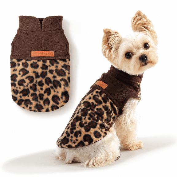 Fleece Pet Sweater Vest for Small Dogs & Cats, Leopard Print, X-Small (Chest 13in)