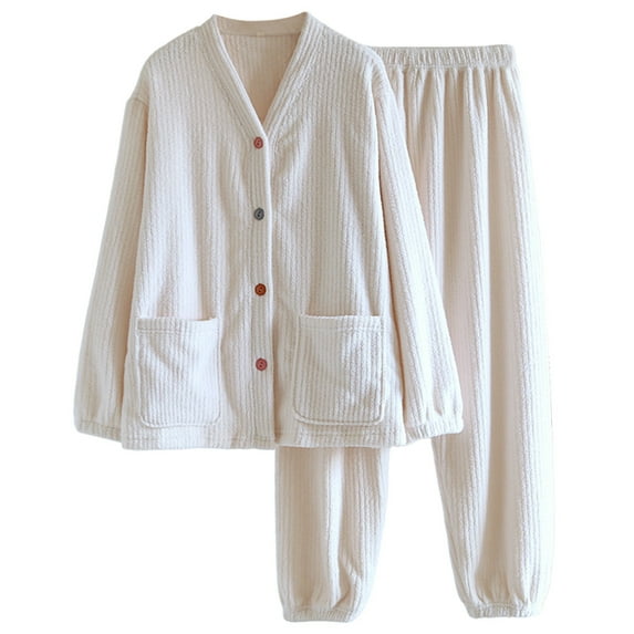 Fleece Pjs Long Sleeve Cozy Loungewear Pullover Pants Two Piece Women’s Pajamas Set