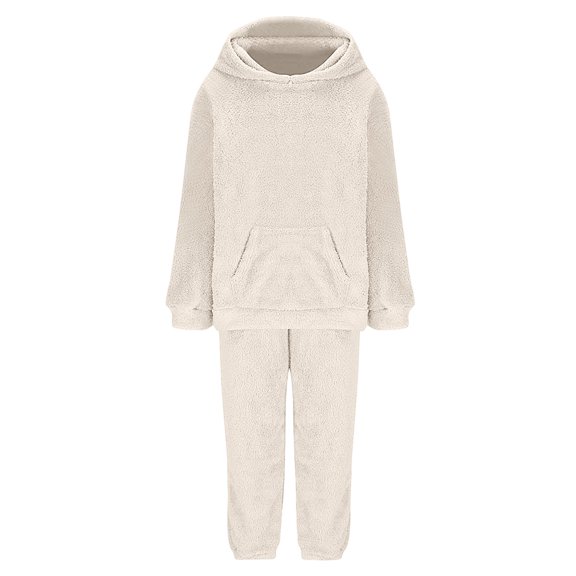 Pjs Long Sleeve Fuzzy Sleepwear and Pants 2 Piece Lounge Set Women