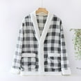 thumbnail image 1 of Fleece Plaid Jacket for Womens Button Home Wear Winter Flannel Loungewear Thickened Fuzzy Bed Coat with Pocket New Gray XL, 1 of 3