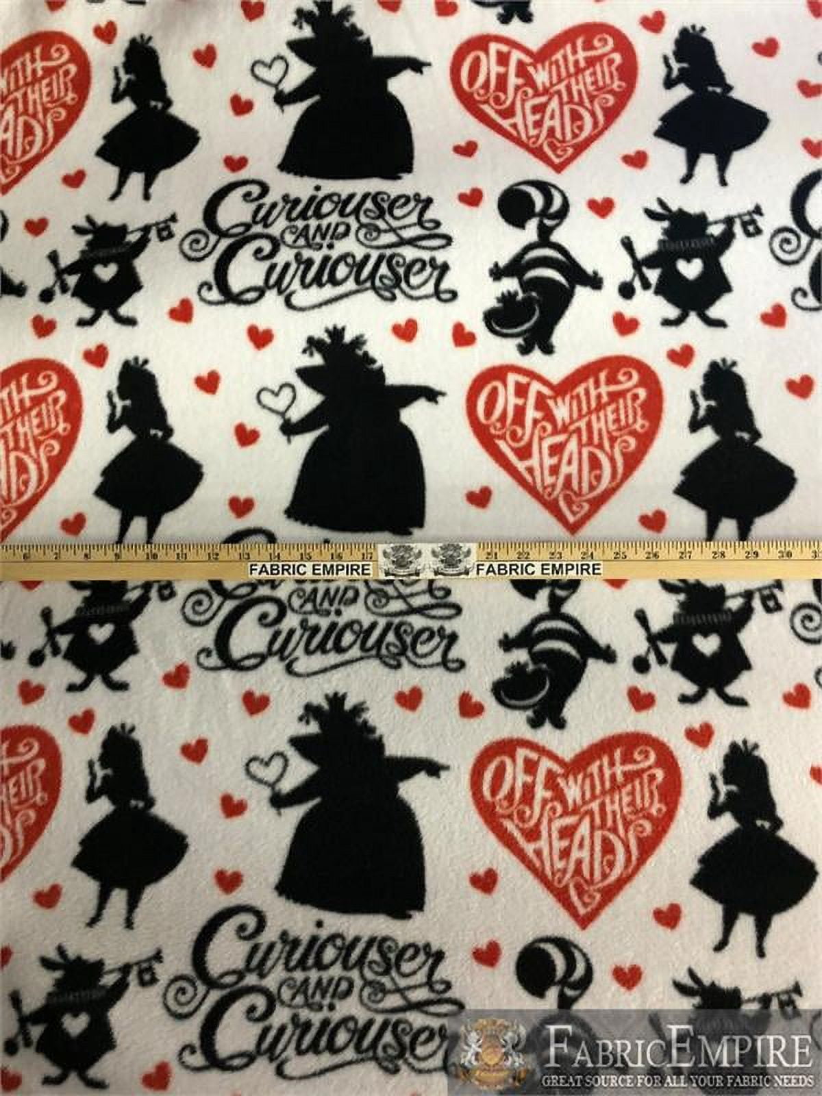 Fleece Printed Antipill Winter Fabric ALICE IN WONDERLAND CURIOUSER AND CURIOUSER OFF WITH THEIR HEADS / 58" Wide / Sold by the yard