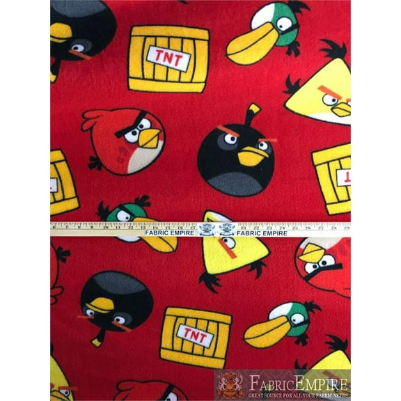 Fleece Printed Antipill Winter Fabric ANGRY BIRDS TNT / 58" Wide / Sold by the yard